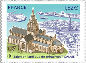 Timbre - Salon philatélique de printemps - Église Notre-Dame de Calais - Lettre Verte