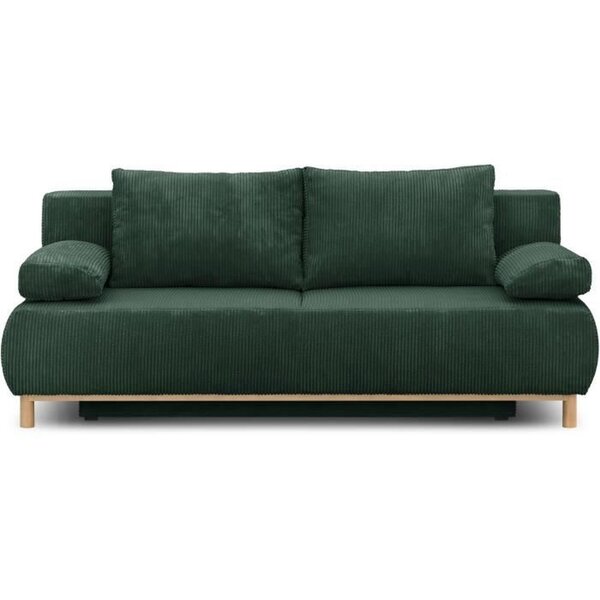 Banquette convertible 3 places MIKA - Velours côtelé Vert foret - Coffre de rangement - 192 x 84 x 93 cm