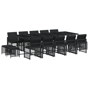 vidaXL Ensemble à manger de jardin 15 Pièces coussins noir résine tressée