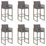 vidaXL Ensemble de bar de jardin 7 Pièces avec coussins gris poly rotin