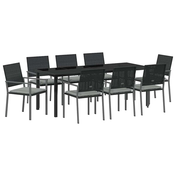 vidaXL Ensemble de salle à manger pour jardin 9 Pièces Noir et Gris Clair