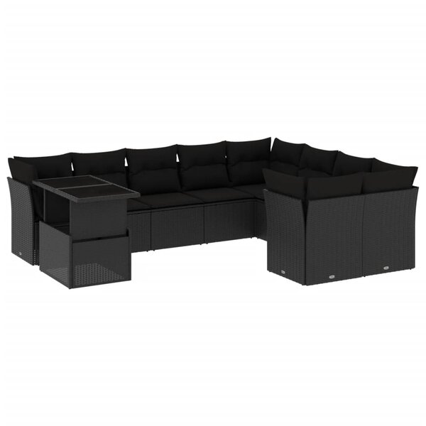 vidaXL Salon de jardin 10 Pièces avec coussins noir résine tressée
