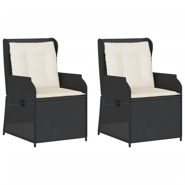 vidaXL Chaises inclinables de jardin lot de 2 et coussins noir rotin
