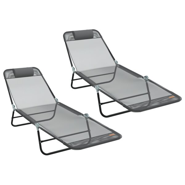 vidaXL Chaises Longues Pliables 2 Pièces avec Appui-tête Grise Textilène