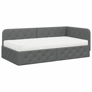 vidaXL Cadre de lit d'angle avec matelas Gris foncé 90 x 200 cm tissu