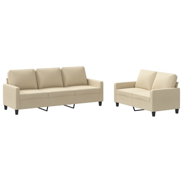 vidaXL Ensemble de canapés 2 Pièces avec coussins Crème Tissu