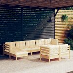 vidaXL Salon de jardin 9 Pièces avec coussins crème bois de pin massif