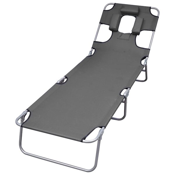 vidaXL Chaise longue pliable et coussin de tête Dossier réglable Gris