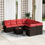 vidaXL Ensemble de canapé de jardin 9 Pièces Beige et Rouge polyrotin