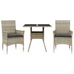 vidaXL Ensemble à manger de jardin avec coussins 3 Pièces rotin et verre