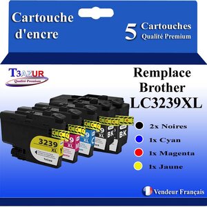 T3AZUR Lot de 5 Cartouches compatibles avec Brother LC3239XL pour Brother MFC-J5945DW MFC-J6945DW  (Noire+Couleur) – T3AZUR