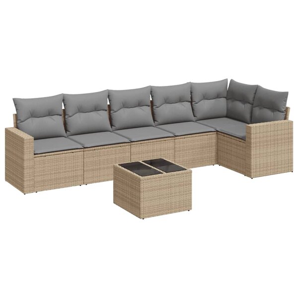 vidaXL Salon de jardin avec coussins 7 Pièces beige résine tressée