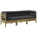 vidaXL Salon de jardin 3 Pièces avec coussins bois de pin imprégné