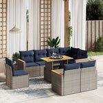 vidaXL Salon de jardin 9 Pièces avec coussins gris résine tressée