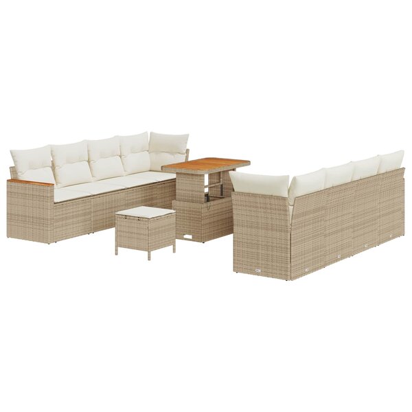 vidaXL Ensemble de canapé de jardin 11 Pièces Beige polyrotin