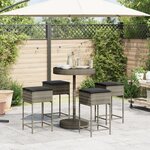 vidaXL Ensemble de bar de jardin 5 Pièces avec coussins gris poly rotin