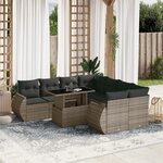 vidaXL Salon de jardin 9 Pièces avec coussins gris résine tressée