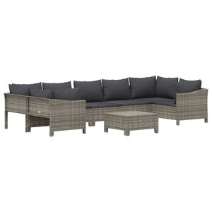 Salon de jardin meuble d'extérieur ensemble de mobilier 8 pièces avec coussins gris résine tressée 02_0017601