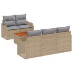 vidaXL Ensemble de 6 Canapés de Jardin avec Coussins Beige Poly Rattan Acacia