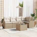 Ensemble de sofa de jardin de 6 pièces avec coussins en rotin poly brun