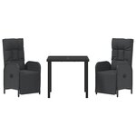 vidaXL Ensemble de salle à manger pour jardin 3 Pièces Noir Poly rotin