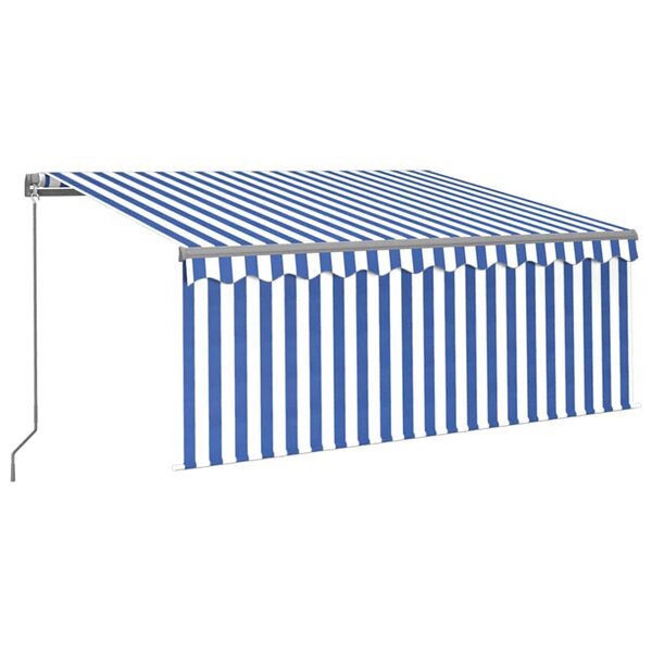 vidaXL Auvent manuel rétractable et store et LED 3x2 5 m Bleu et blanc