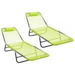 vidaXL Chaise longue pliante 2 Pièces Vert 182 x 55 x 85 5 cm Textilène