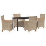 vidaXL Ensemble de Salle à Manger de Jardin de 5 pièces avec Coussins Beige en Rattani Poly