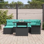vidaXL Ensemble de canapé de jardin avec coussin 7 Pièces Noir Poly rotin