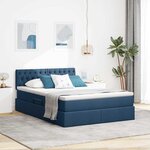 vidaXL Lit de rangement LED avec matelas Bleu 140 x 190 cm Tissu