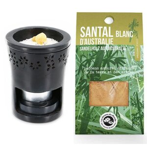 Brûle-parfum en pierre noire + Santal Blanc à brûler