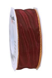 Ruban de soie avec bordure doré manhattan 25-m-rouleau 40 mm bordeaux