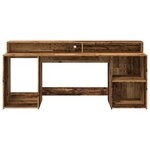 Bureau table poste de travail meuble d'ordinateur informatique étude avec lumières LED vieux bois bois d'ingénierie brun 02_0023437