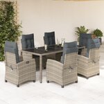 vidaXL Ensemble à manger de jardin et coussins 7 Pièces gris rotin