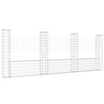 vidaXL Panier de gabion en forme de U avec 4 poteaux Fer 380x20x150 cm
