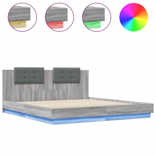 vidaXL Cadre de lit tête de lit et lumières LED sonoma gris 160x200 cm