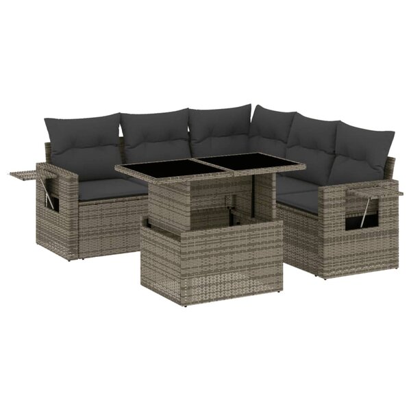 vidaXL Salon de jardin 6 Pièces avec coussins gris résine tressée