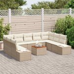 vidaXL Ensemble de canapé de jardin 10 Pièces Beige polyrotin