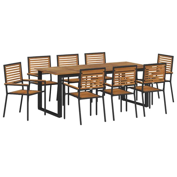 vidaXL Ensemble de salle à manger pour jardin 9 Pièces Noir