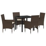 Ensemble de salle à manger de jardin 5 pièces avec coussins marron poly rattan