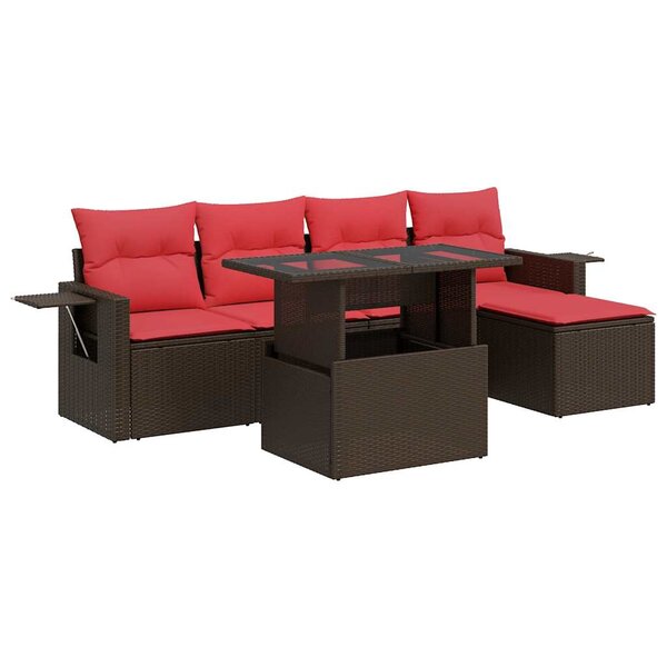 vidaXL Salon de jardin avec coussins 6 Pièces marron résine tressée acacia