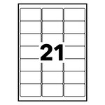 Etiquettes auto-adhésives d'adresses recyclées, faciles à décoller, 63 x 38,1 mm - 100 feuilles, 21 étiquettes par feuilles a4 - blanches (paquet 2100 unités)