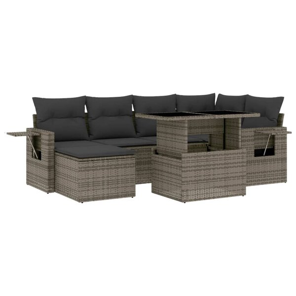 vidaXL Salon de jardin avec coussins 7 Pièces gris résine tressée