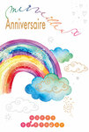 69-3112 Carte Anniversaire Merveilleux Arc-en-ciel peint à l'Aquarelle Après la Pluie Beau Temps Soleil - Finitions Dorure Or Doré + Gaufrage en Relief +1 Enveloppe Format 12x17cm - Fabriqué en Europe