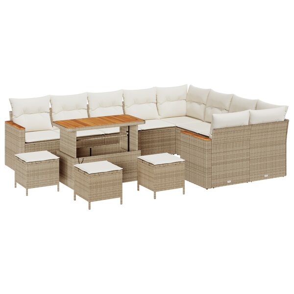 vidaXL Ensemble de Canapé de Jardin 13 Pièces avec Coussins Beige Rattan Acacia