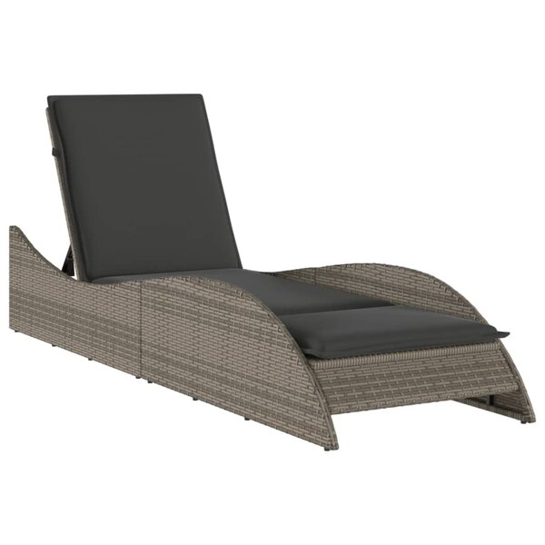 vidaXL Chaise longue avec coussin gris 60x205x73 cm résine tressée