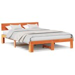 vidaXL Cadre de lit avec tête de lit marron ciré 150x200 cm en bois de pin massif