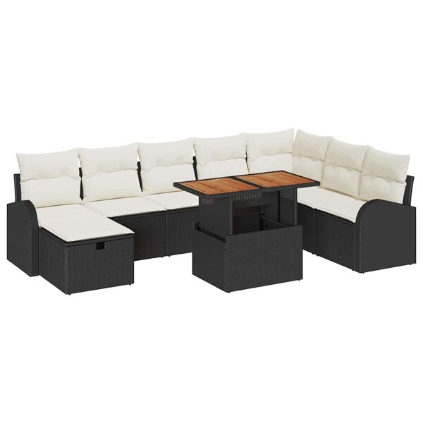 vidaXL Ensemble de canapé de jardin avec coussin 9 Pièces Noir polyrotin
