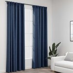 vidaXL Rideaux occultants aspect lin avec crochets 2Pièces Bleu 140x245cm