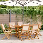 vidaXL Ensemble à manger de jardin 7 Pièces beige tissu et bois massif